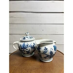 Vintage Blue Danube Porcelain Sugar Bowl and Creamer Set Made in Japan